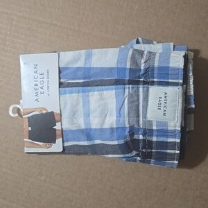 Small American Eagle 4" Stretch Boxer Blue White Plaid